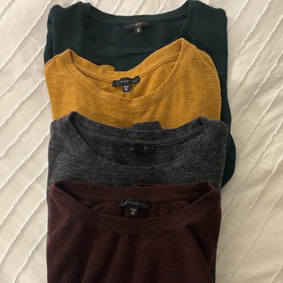 4 Dynamite Crewneck Sweaters; Mustard, Dark Green, Maroon, Charcoal - Picture 2 of 4